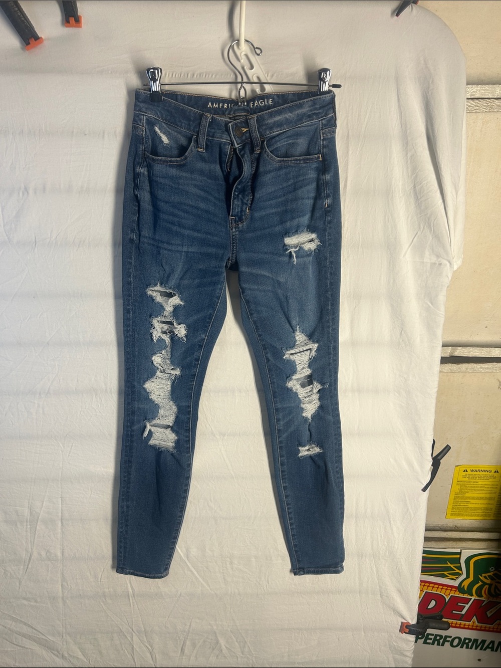 American Eagle Outfitters Women's Distressed Skinny Jeans - Dark Blue